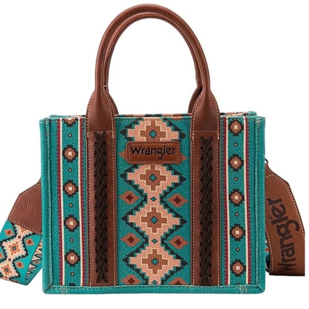 Wrangler Turquoise and Brown Tote Bag
